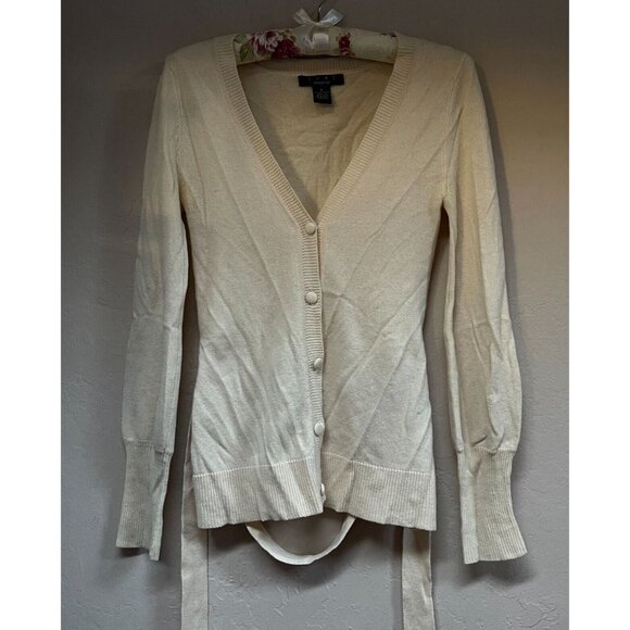 Luxe Arden B Womens Cashmere Knit Cardigan Sweater Size Medium Cream Lightweight - Picture 1 of 10